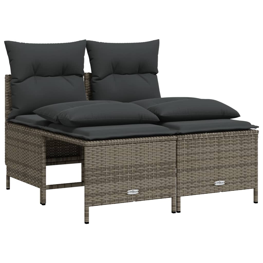 4-tlg. Garten-Sofagarnitur mit Kissen Grau Poly Rattan