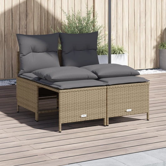 4-tlg. Garten-Sofagarnitur mit Kissen Beige Poly Rattan