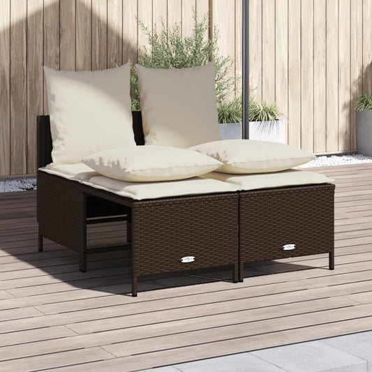 4-tlg. Garten-Sofagarnitur mit Kissen Braun Poly Rattan