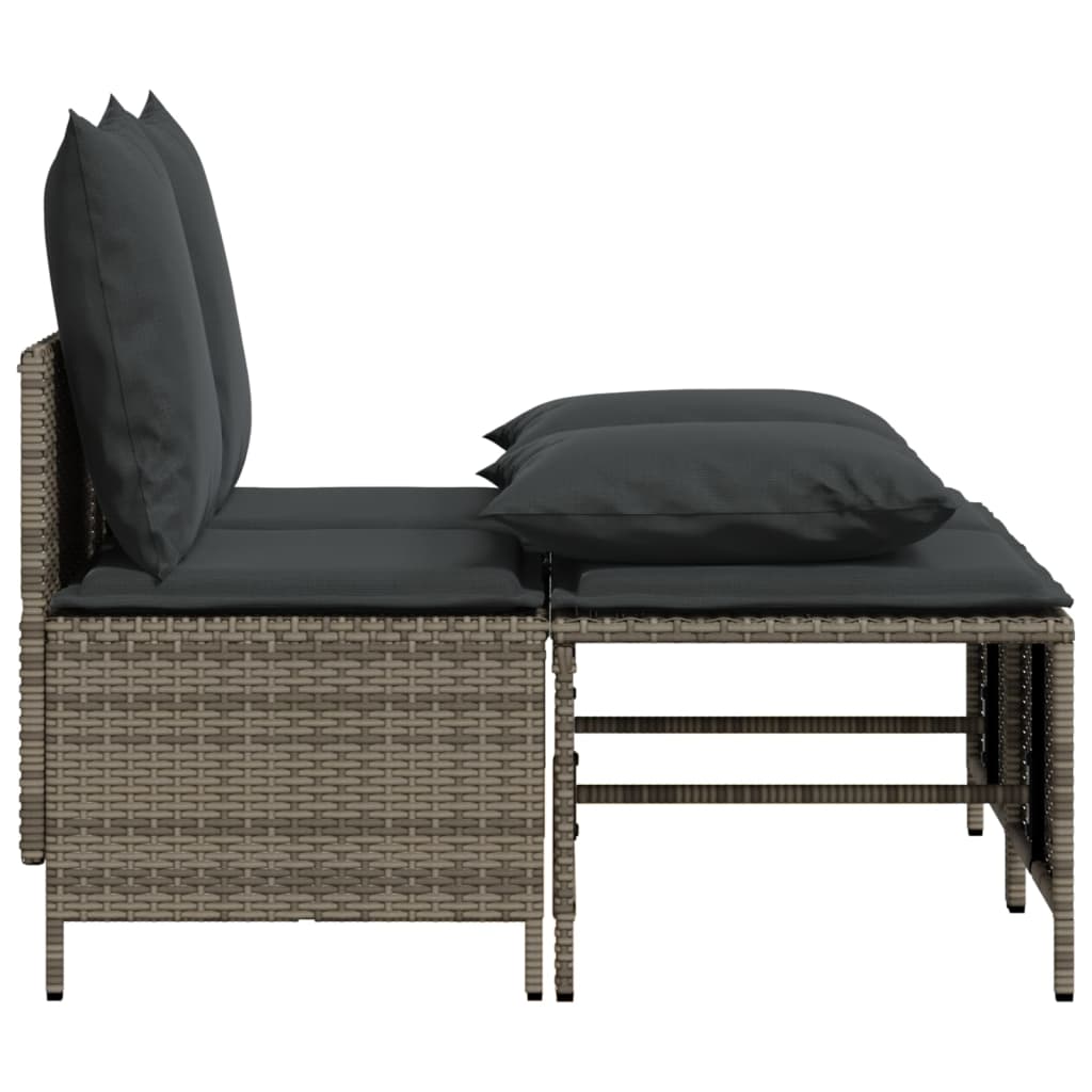 4-tlg. Garten-Sofagarnitur mit Kissen Grau Poly Rattan