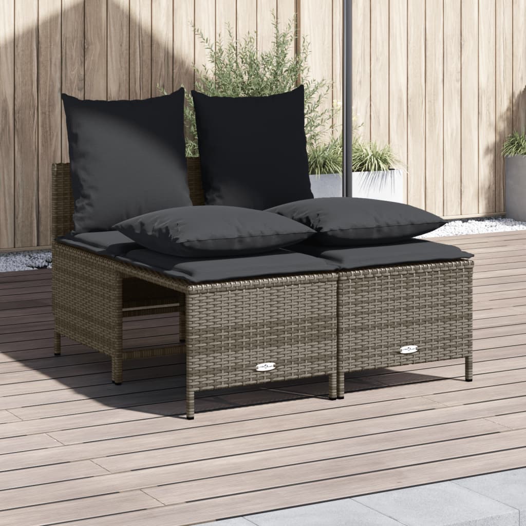 4-tlg. Garten-Sofagarnitur mit Kissen Grau Poly Rattan