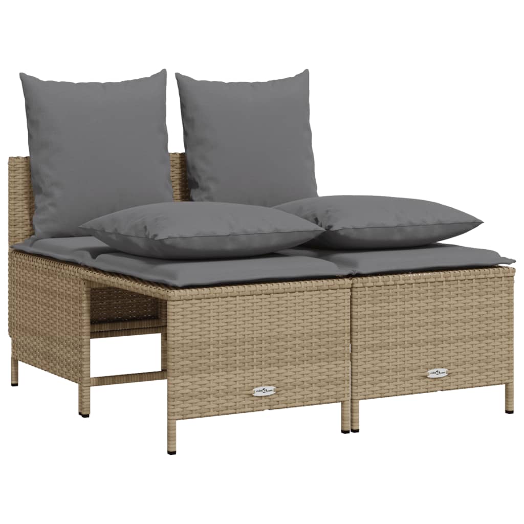 4-tlg. Garten-Sofagarnitur mit Kissen Beige Poly Rattan