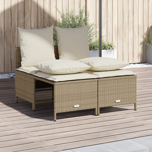 4-tlg. Garten-Sofagarnitur mit Kissen Beige Poly Rattan