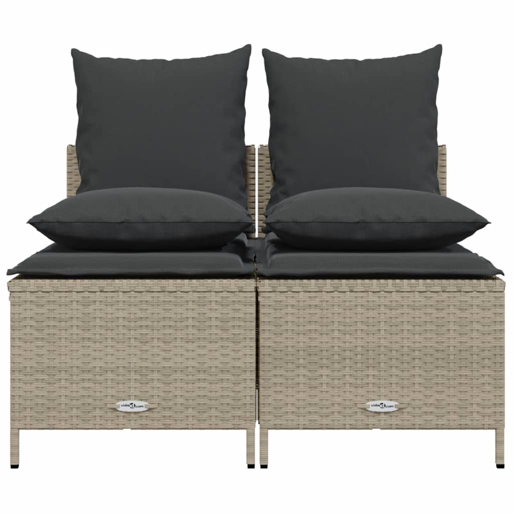 4-tlg. Garten-Sofagarnitur mit Kissen Hellgrau Poly Rattan