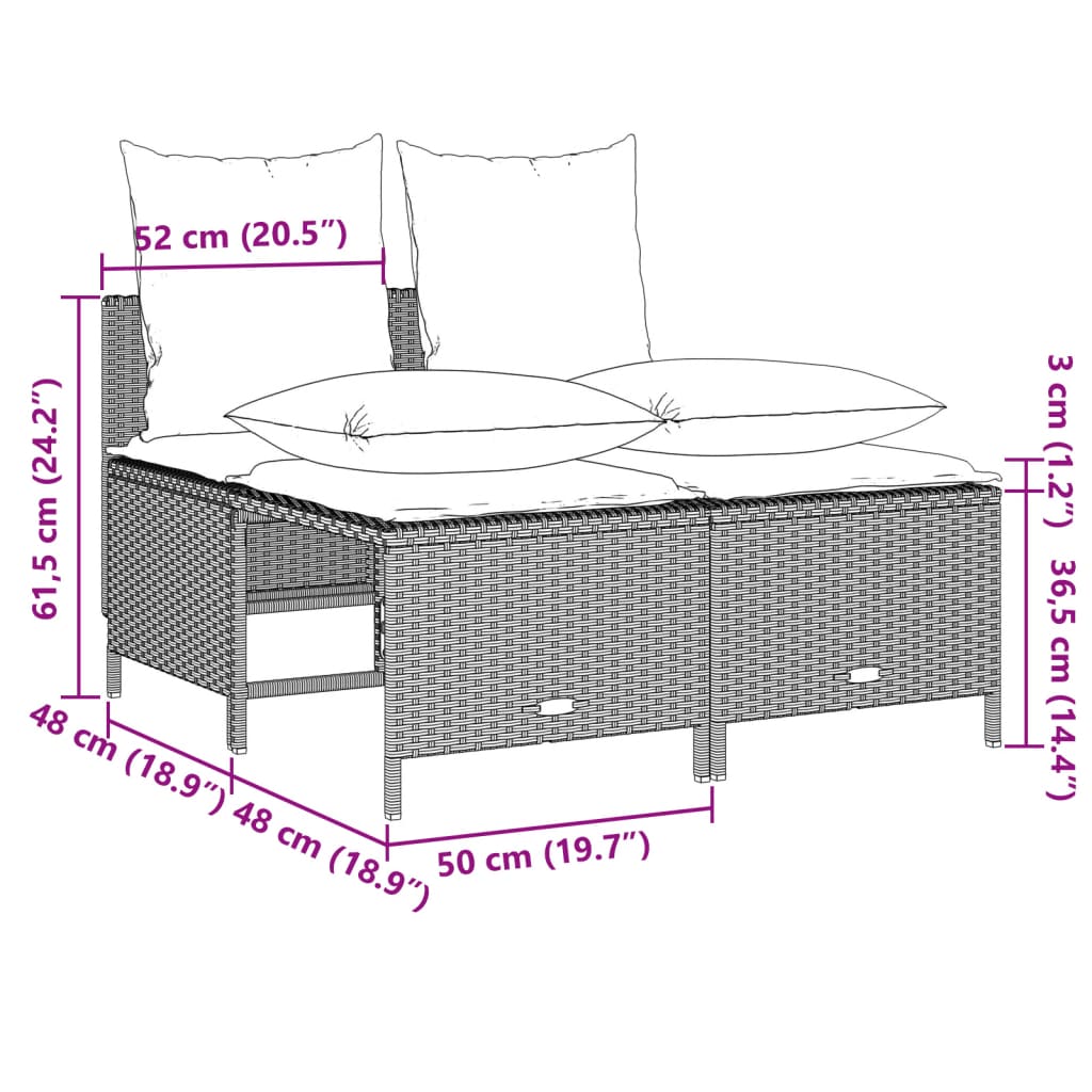 4-tlg. Garten-Sofagarnitur mit Kissen Hellgrau Poly Rattan