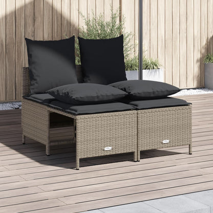 4-tlg. Garten-Sofagarnitur mit Kissen Hellgrau Poly Rattan