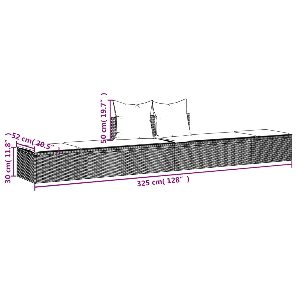 Doppel-Sonnenliege mit Kissen Grau Poly Rattan