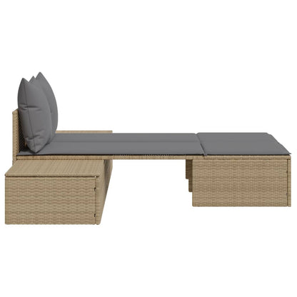 Doppel-Sonnenliege mit Auflagen Beige Poly Rattan