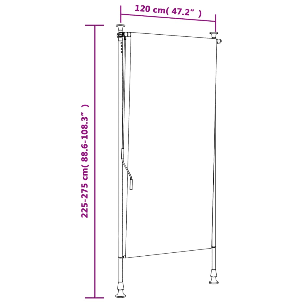 Außenrollo Blau und Weiß 120x270 cm Stoff und Stahl