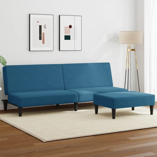 Schlafsofa 2-Sitzer mit Fußhocker Blau Samt