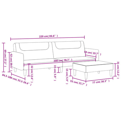 Schlafsofa 2-Sitzer mit Fußhocker Hellgrau Stoff