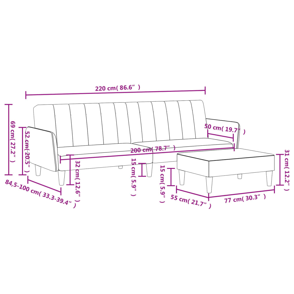 Schlafsofa 2-Sitzer mit Fußhocker Dunkelgrau Samt