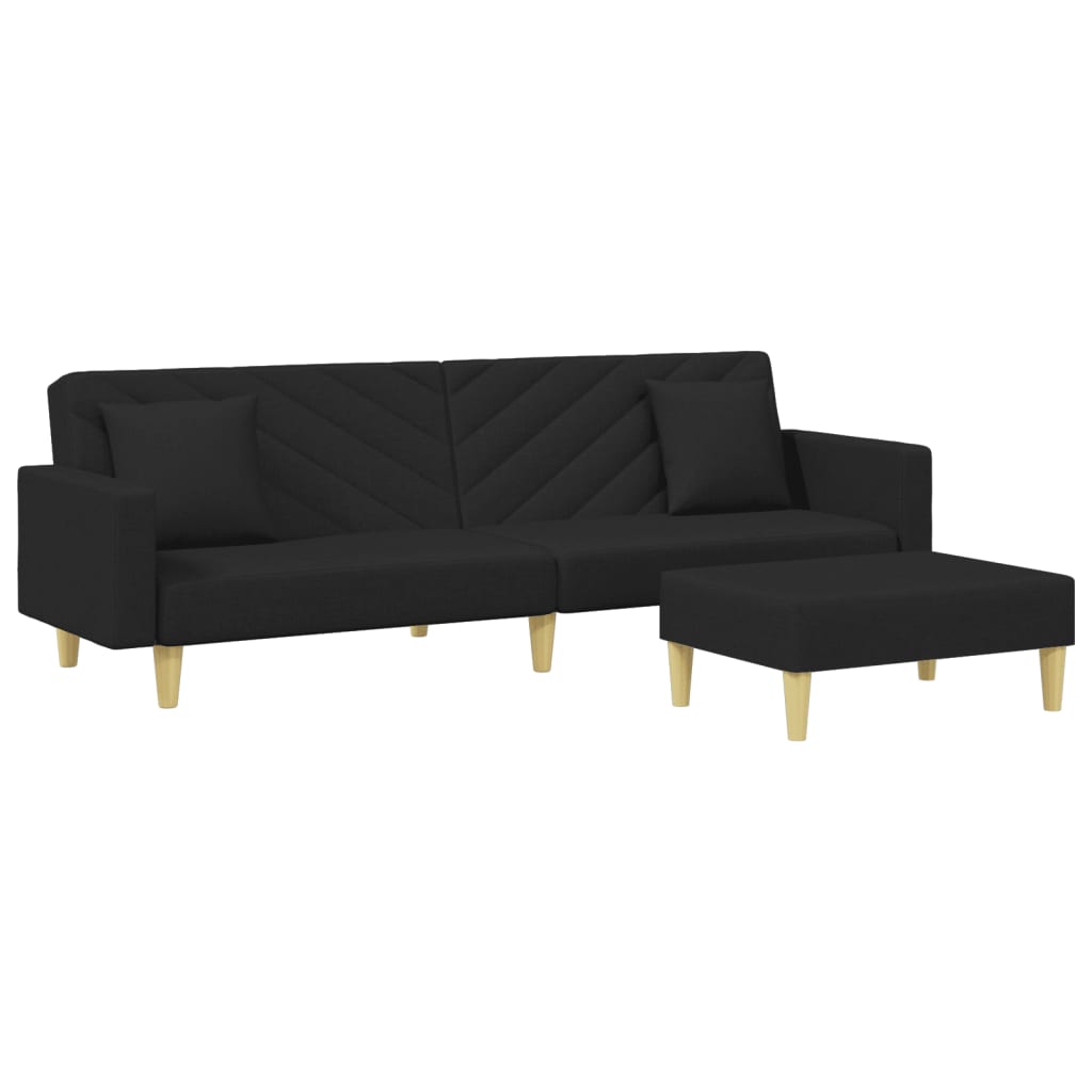 Schlafsofa 2-Sitzer mit Kissen und Fußhocker Schwarz Stoff