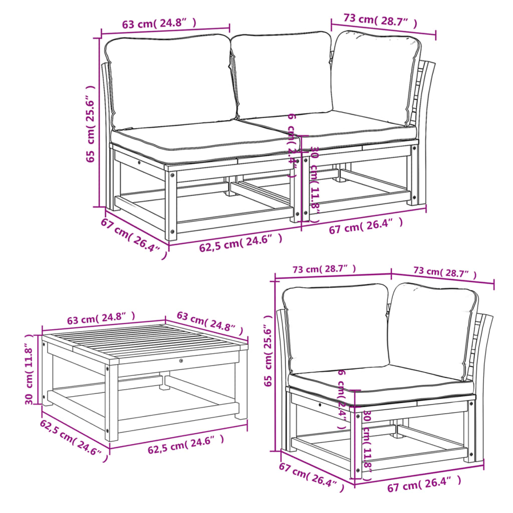 6-tlg. Garten-Lounge-Set mit Kissen Massivholz Akazie