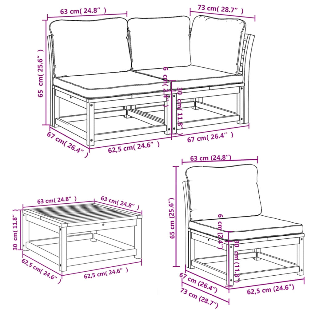 7-tlg. Garten-Lounge-Set mit Kissen Massivholz Akazie