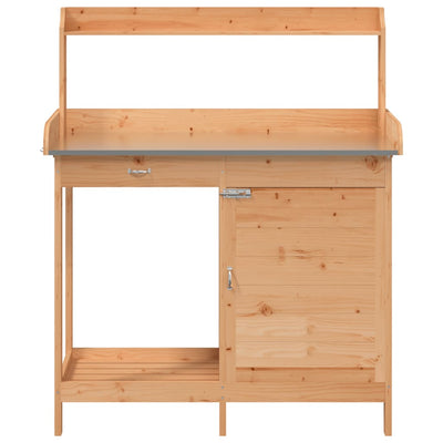 Pflanztisch mit Schrank Braun 110,5x45x124,5cm Massivholz Tanne