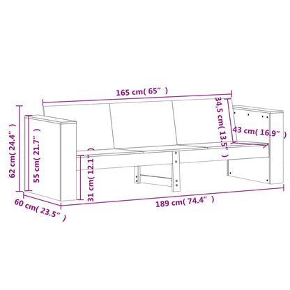 Gartensofa 3-Sitzer Weiß 189x60x62 cm Massivholz Kiefer