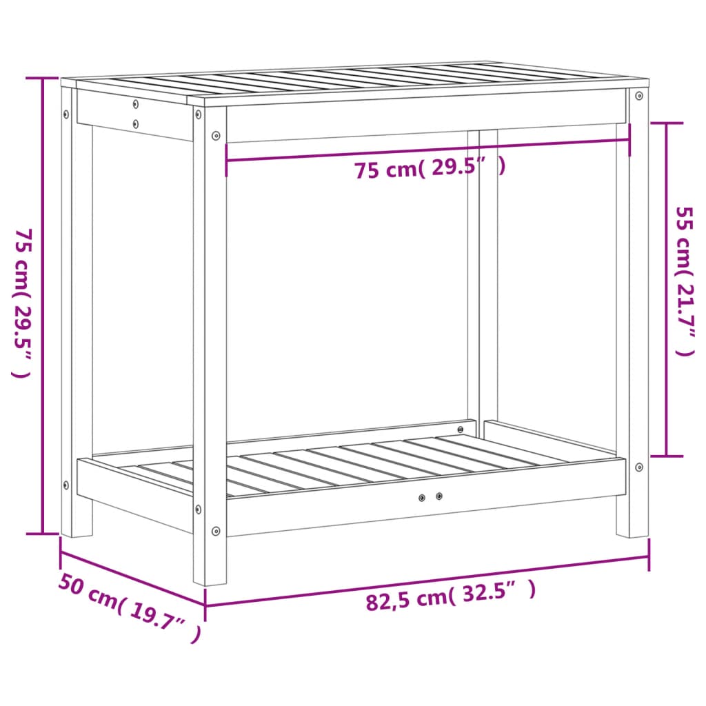 Pflanztisch mit Ablage 82,5x50x75 cm Massivholz Kiefer