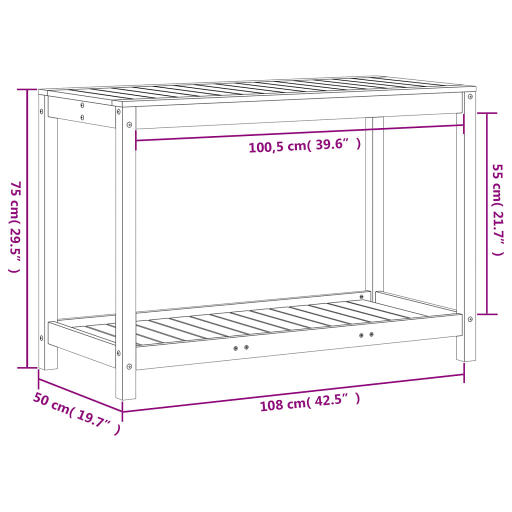 Pflanztisch mit Ablage 108x50x75 cm Massivholz Douglasie