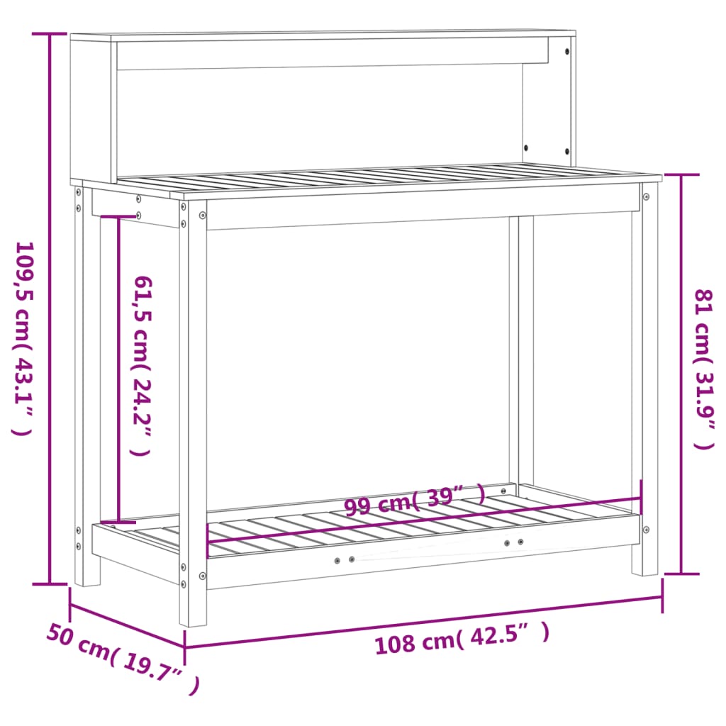 Pflanztisch mit Ablagen 108x50x109,5 cm Massivholz Kiefer