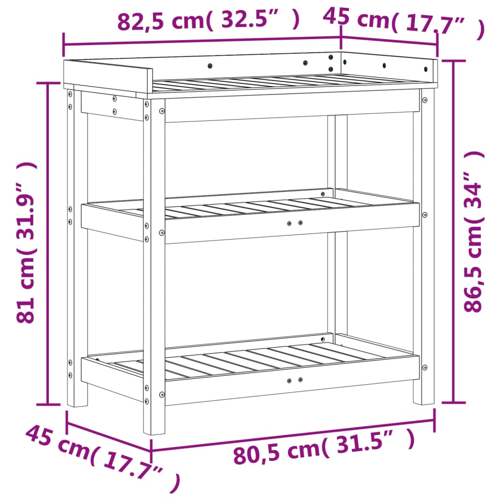 Pflanztisch mit Ablagen 82,5x45x86,5 cm Massivholz Kiefer