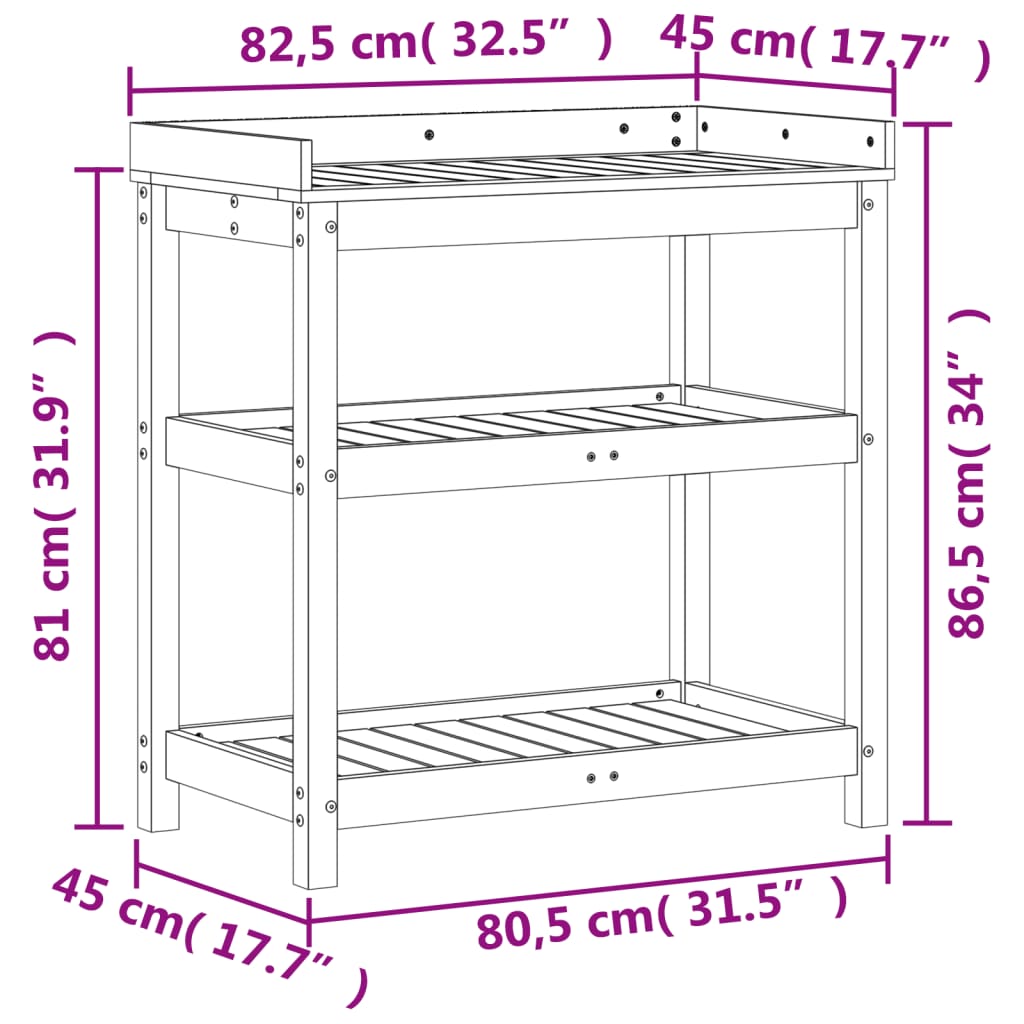 Pflanztisch mit Ablagen 82,5x45x86,5 cm Massivholz Douglasie