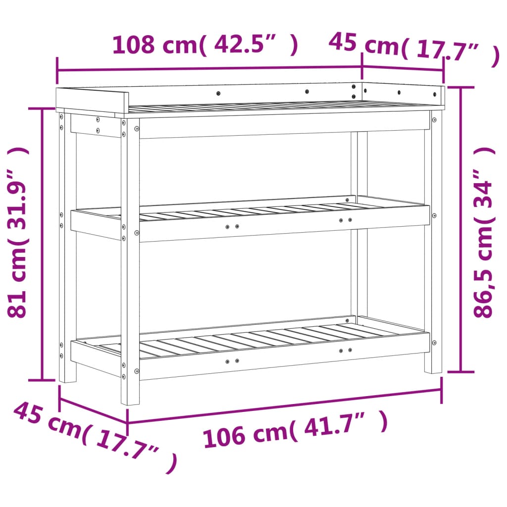 Pflanztisch Ablagen 108x45x86,5 cm Imprägniertes Kiefernholz