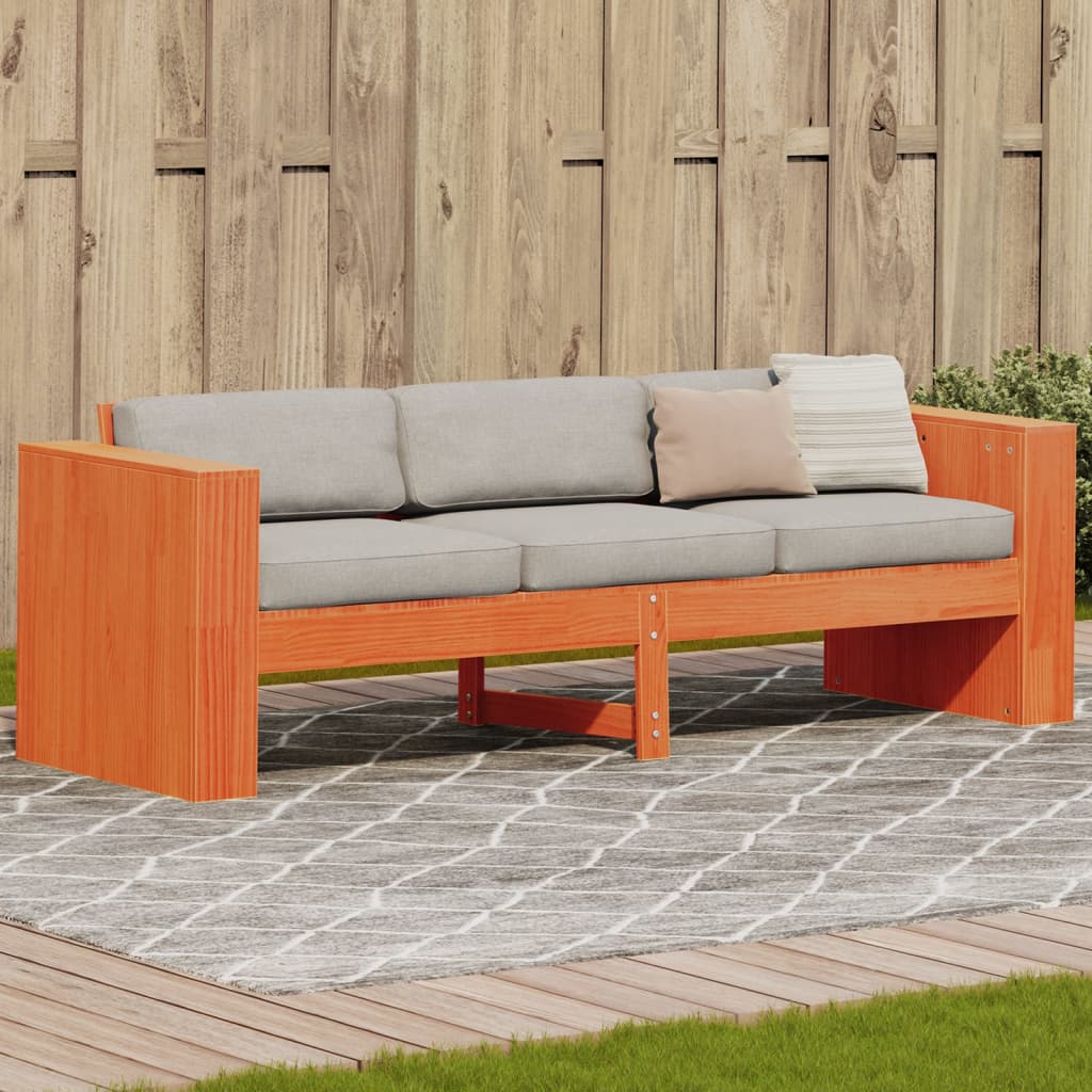 Gartensofa 3-Sitzer Wachsbraun 189x60x62 cm Massivholz Kiefer