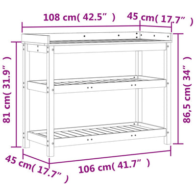 Pflanztisch mit Ablagen Braun 108x45x86,5 cm Massivholz Kiefer