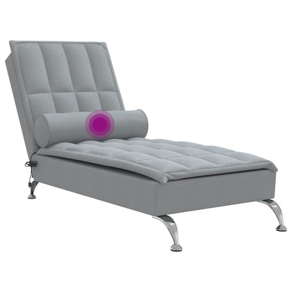 Massage-Chaiselongue mit Nackenrolle Hellgrau Stoff