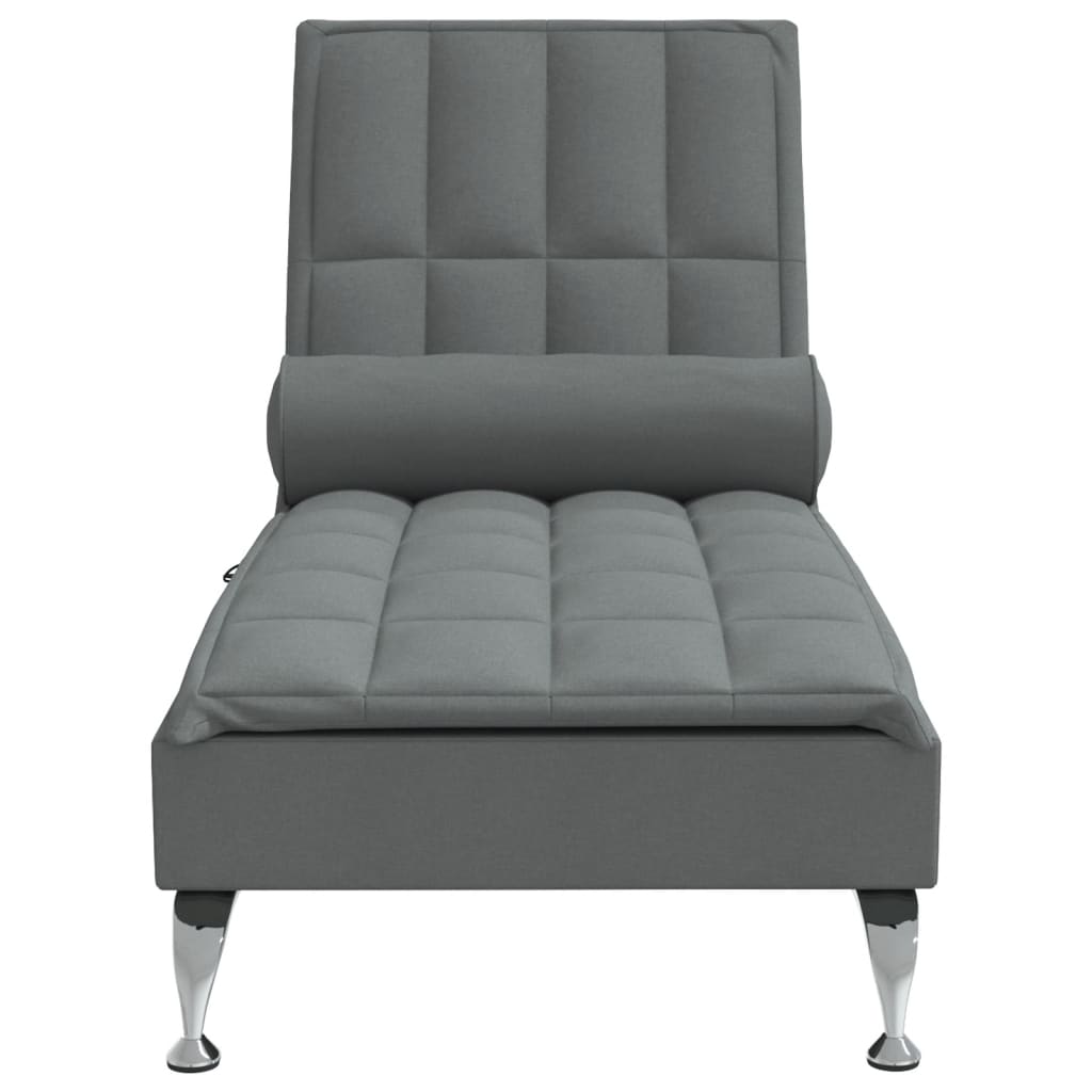 Massage-Chaiselongue mit Nackenrolle Dunkelgrau Stoff