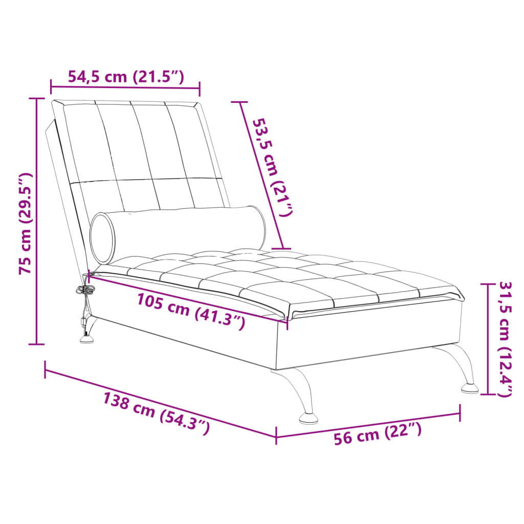 Massage-Chaiselongue mit Nackenrolle Dunkelgrau Stoff