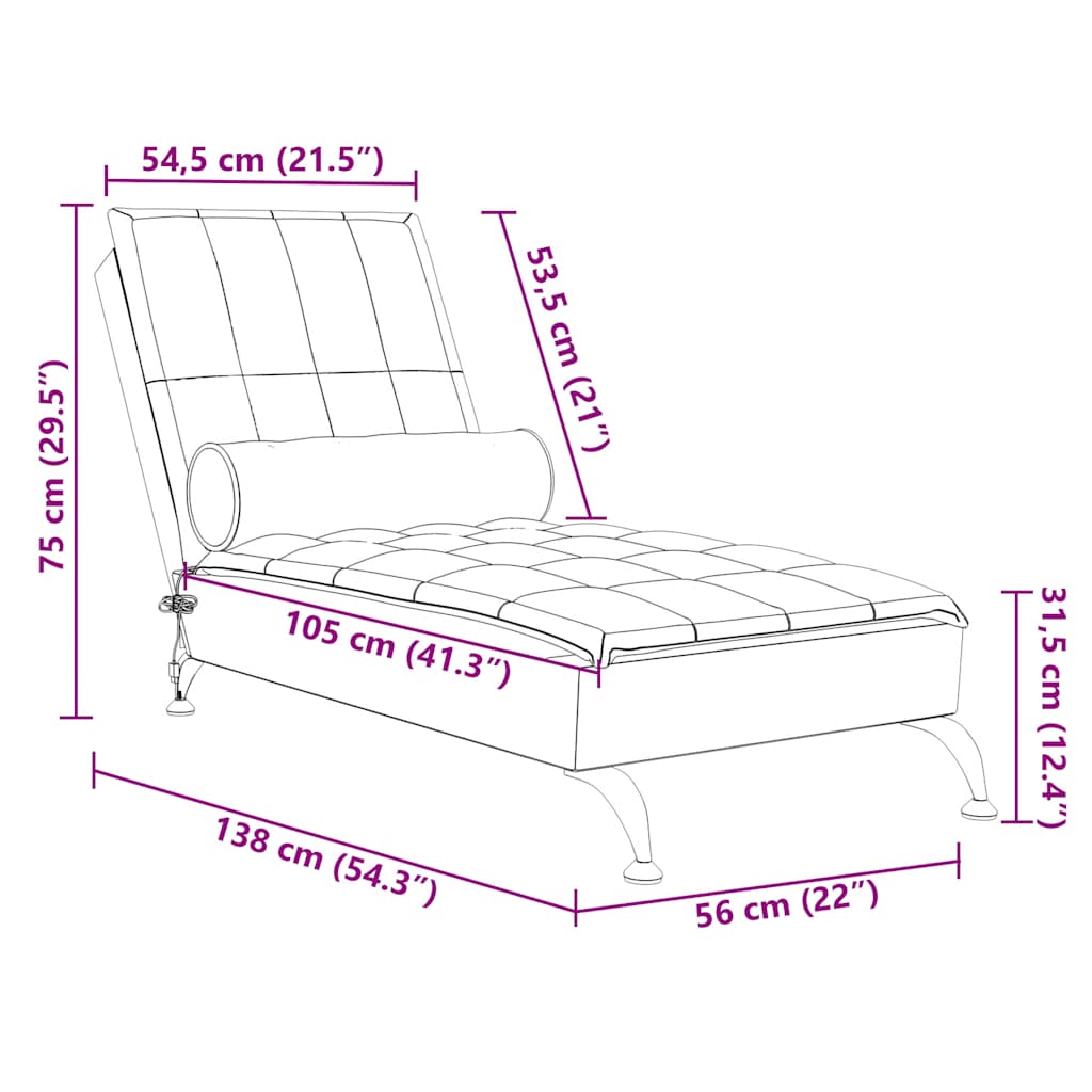 Massage-Chaiselongue mit Nackenrolle Schwarz Stoff