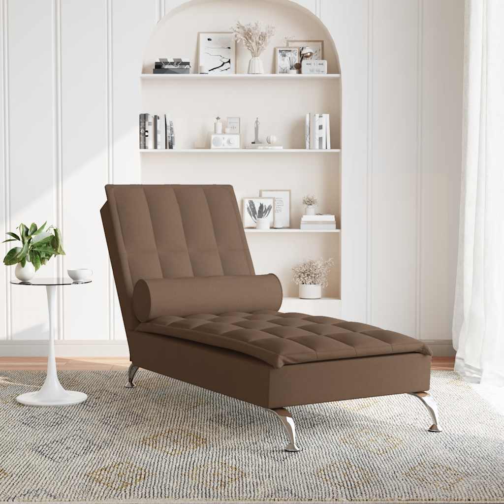 Massage-Chaiselongue mit Nackenrolle Braun Stoff