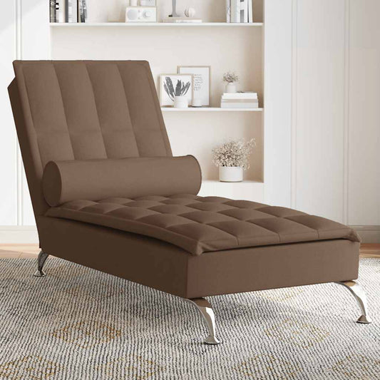 Massage-Chaiselongue mit Nackenrolle Braun Stoff