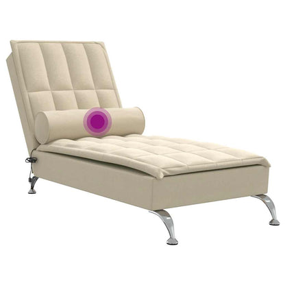 Massage-Chaiselongue mit Nackenrolle Creme Stoff