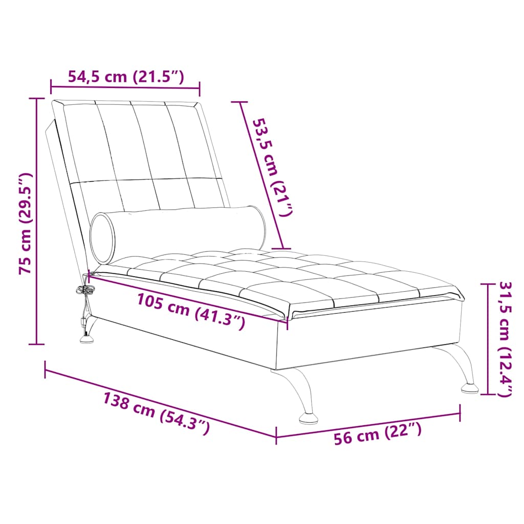 Massage-Chaiselongue mit Nackenrolle Creme Stoff