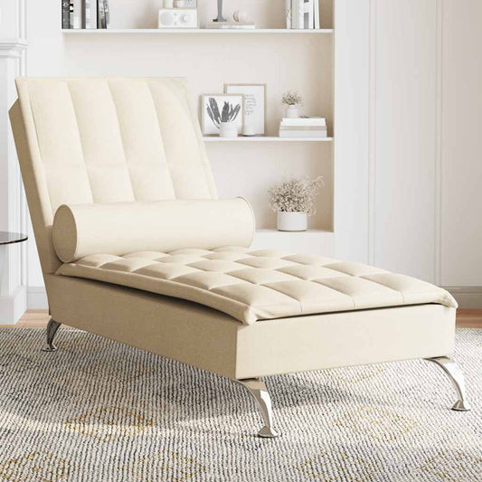 Massage-Chaiselongue mit Nackenrolle Creme Stoff