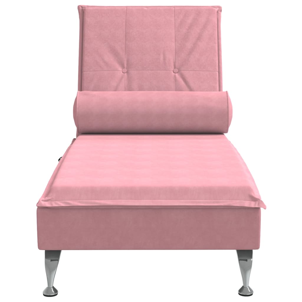 Massage-Chaiselongue mit Nackenrolle Rosa Samt