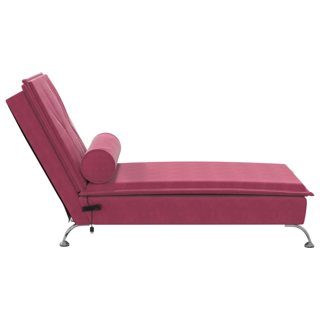 Massage-Chaiselongue mit Nackenrolle Weinrot Samt