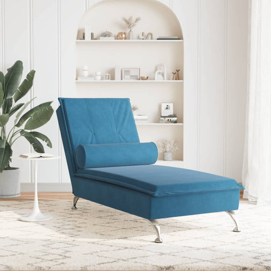 Massage-Chaiselongue mit Nackenrolle Blau Samt