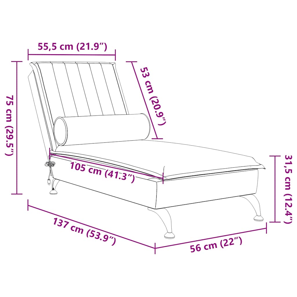 Massage-Chaiselongue mit Nackenrolle Dunkelgrün Samt