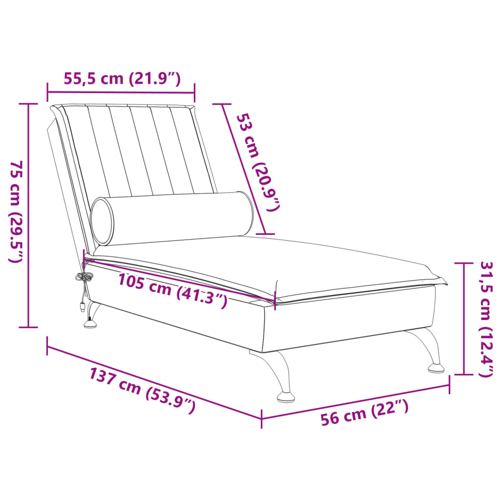 Massage-Chaiselongue mit Nackenrolle Schwarz Samt