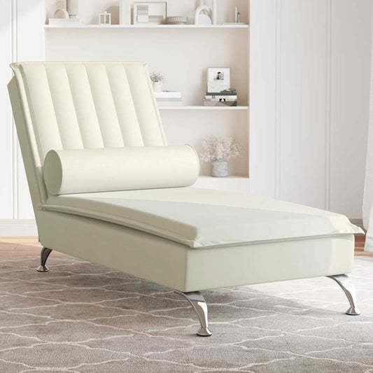 Massage-Chaiselongue mit Nackenrolle Creme Samt