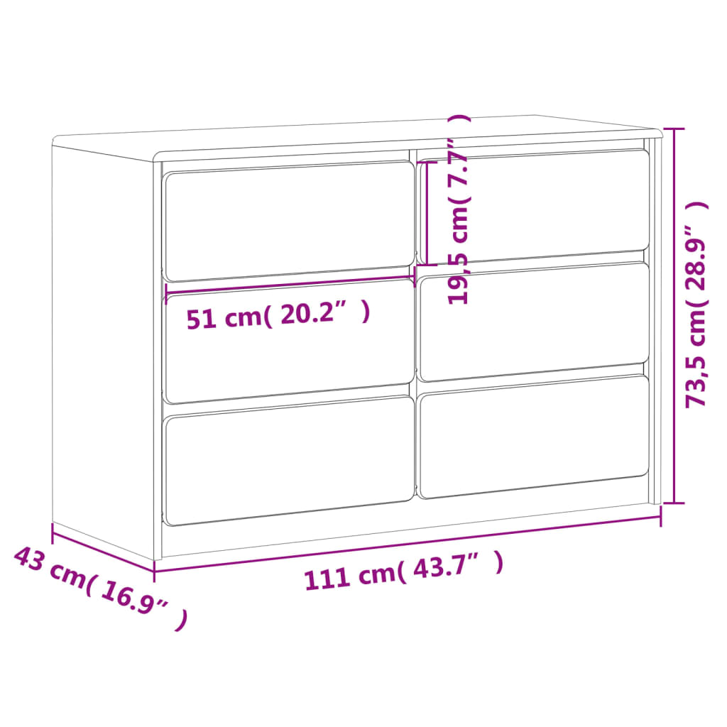 Schubladenkommode SAUDA Eiche-Optik 111x43x73,5 cm Kiefernholz