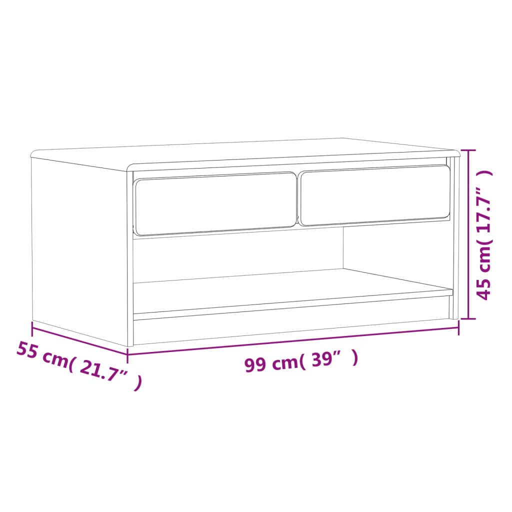 Couchtisch SAUDA Eiche-Optik 99x55x45 cm Massivholz Kiefer