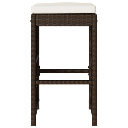 Garten-Barhocker mit Kissen 2 Stk. Braun Poly Rattan