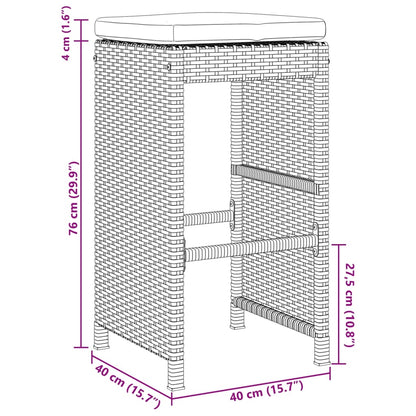 Garten-Barhocker mit Kissen 2 Stk. Braun Poly Rattan