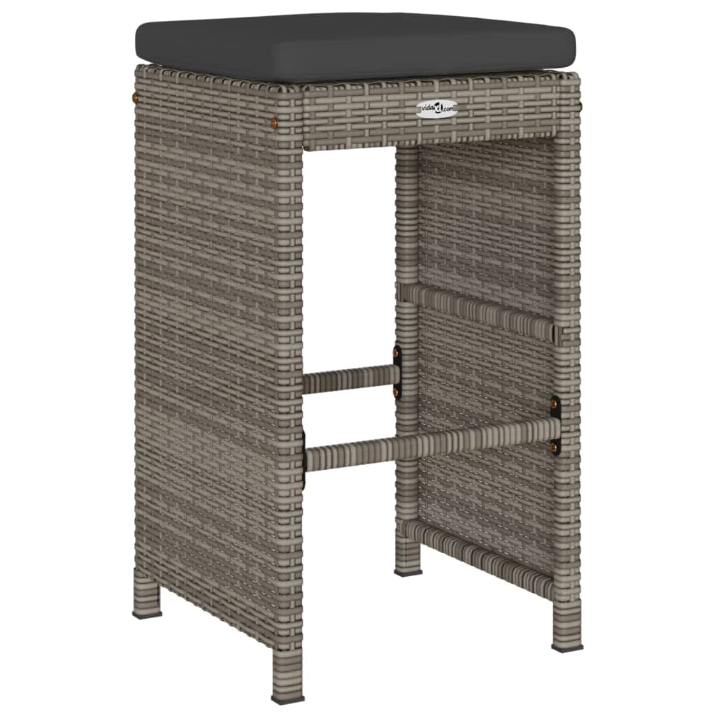 Garten-Barhocker mit Kissen 2 Stk. Grau Poly Rattan