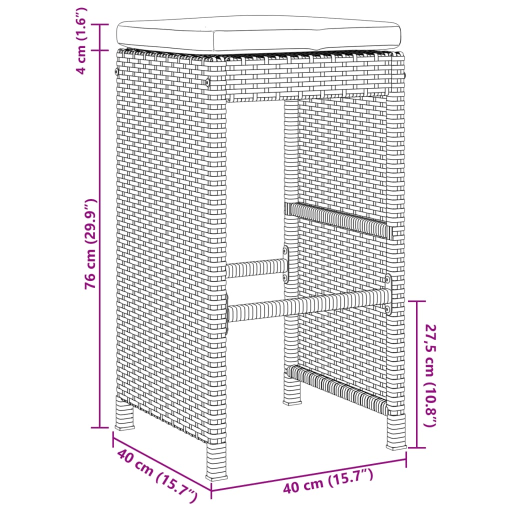 Garten-Barhocker mit Kissen 4 Stk. Grau Poly Rattan